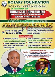 SUMAS Teaching Hospital, Igbo-eno Nsukka, in Conjunction with Rotary International holds Free Surgeries for Patients this January, 2026